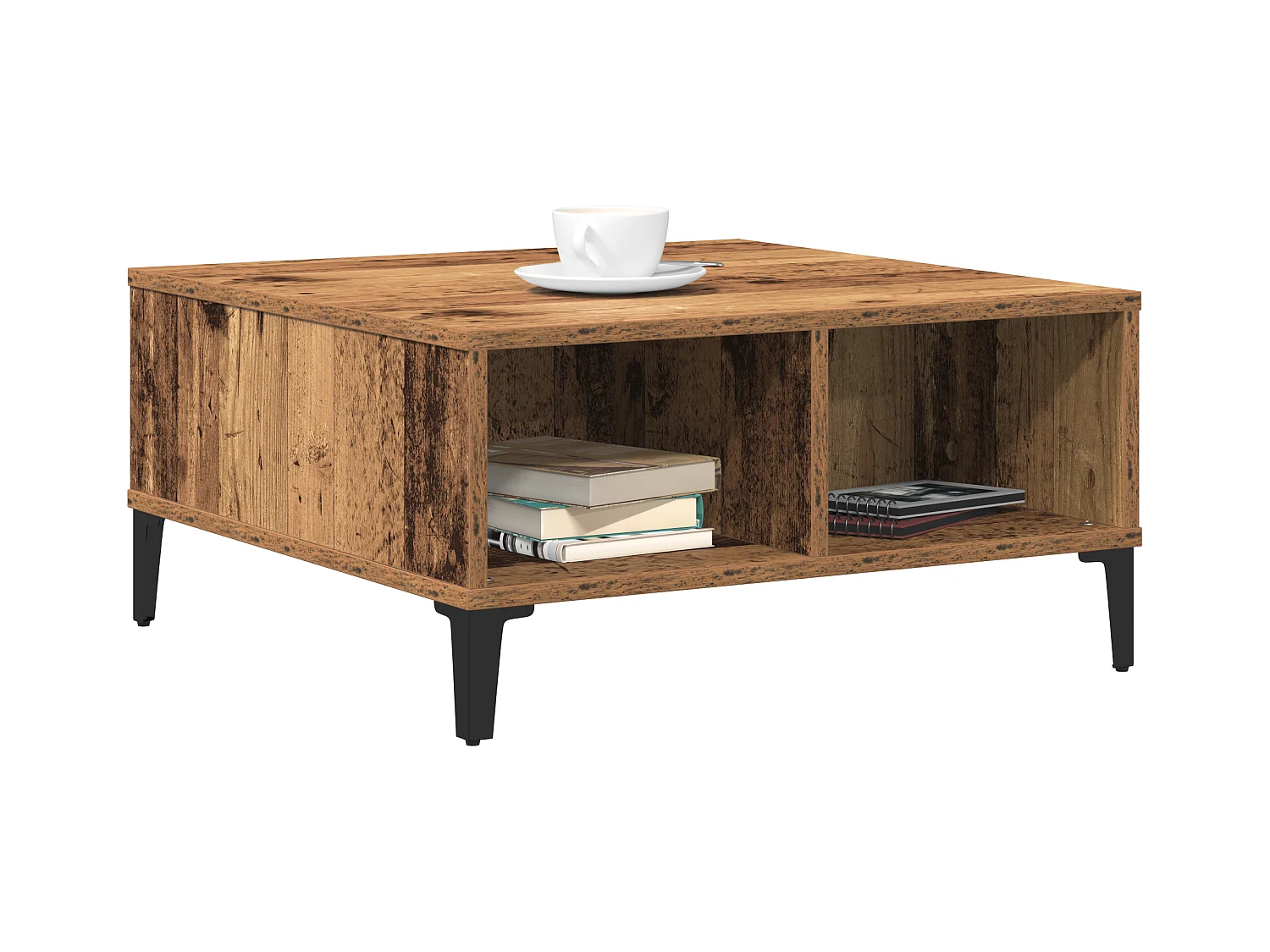 Table basse en vieux bois 60x60x30 cm en bois reconstitué