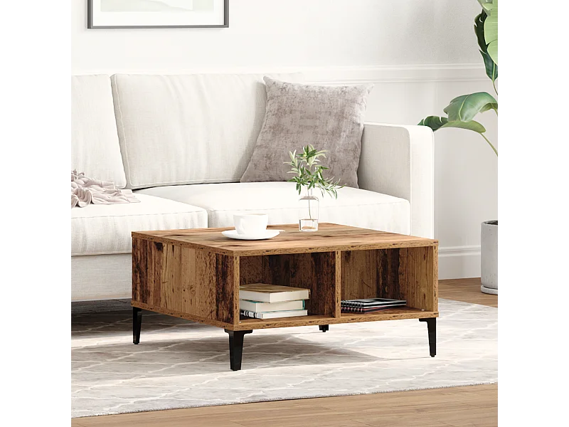 Table basse en vieux bois 60x60x30 cm en bois reconstitué