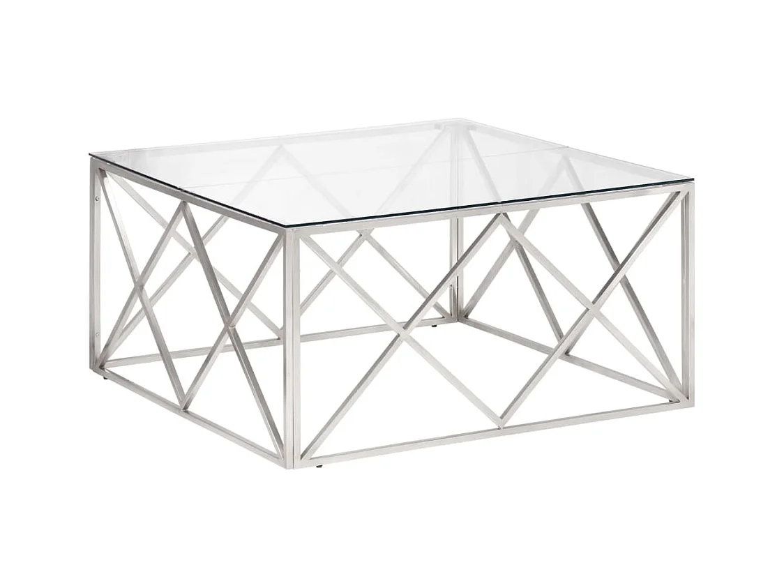 Zilveren salontafel van roestvrij staal en gehard glas