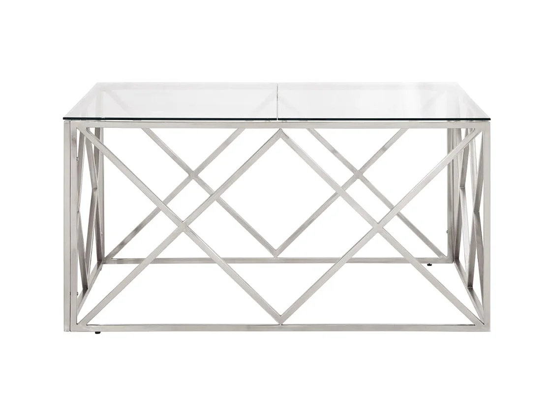 Zilveren salontafel van roestvrij staal en gehard glas