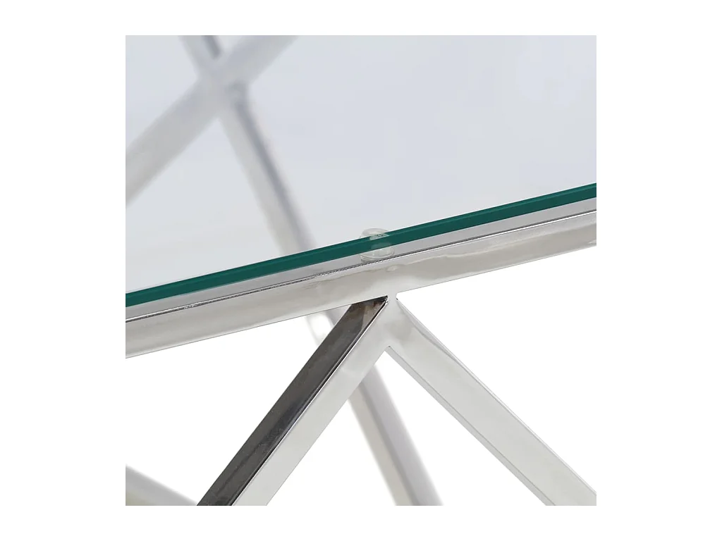 Zilveren salontafel van roestvrij staal en gehard glas