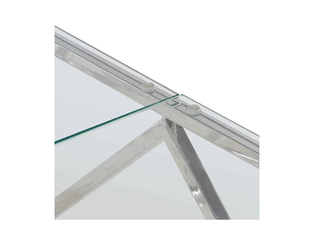 Zilveren salontafel van roestvrij staal en gehard glas