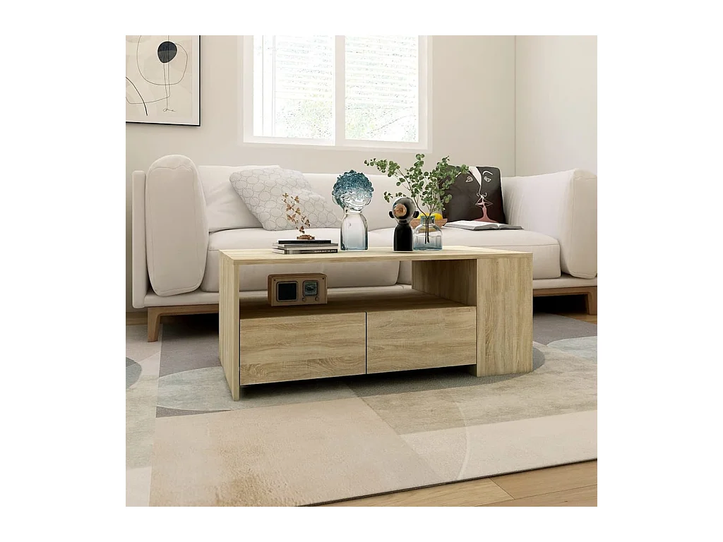 Table basse chêne sonoma 102x55x42 cm bois d'ingénierie