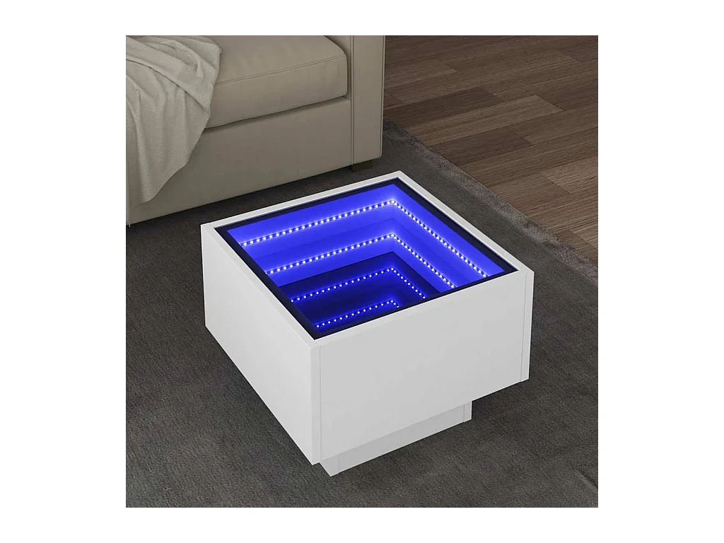 Tavolino con LED bianco 40x40x30 cm in legno ingegnerizzato