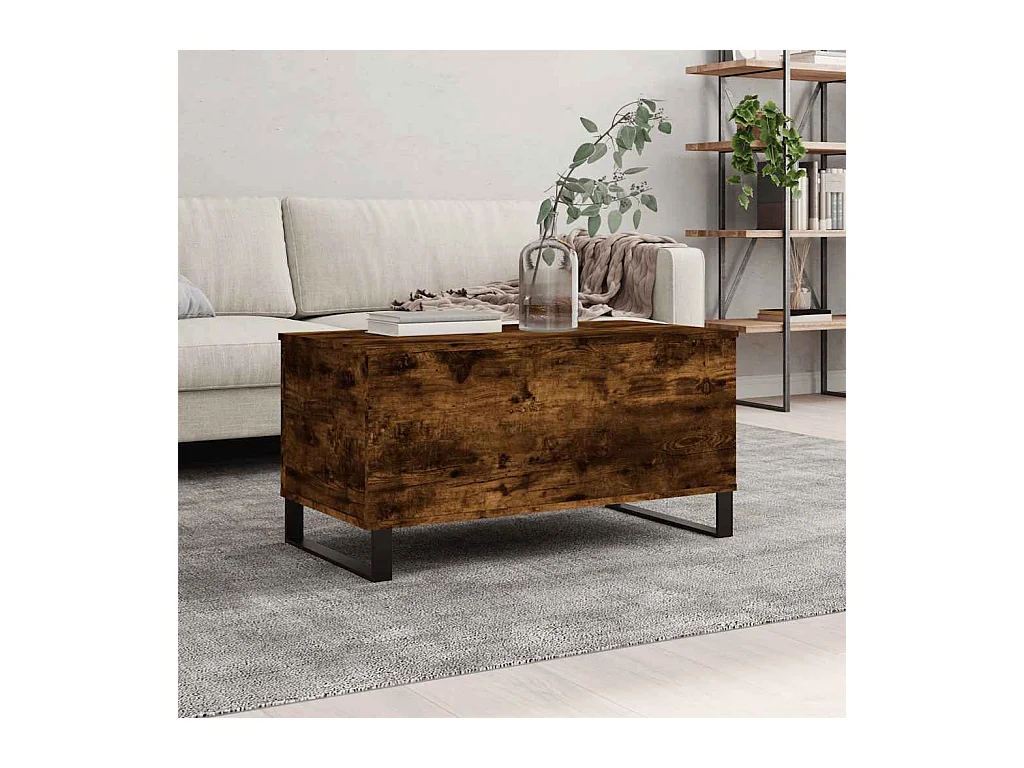 Gerookte eiken salontafel 90x44,5x45 cm bewerkt hout