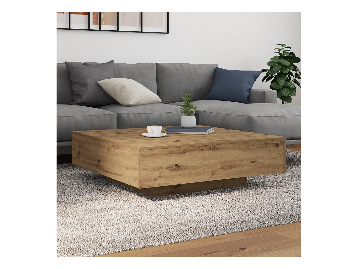 Table basse avec lumières LED Chêne artisanal 100x100x31 cm