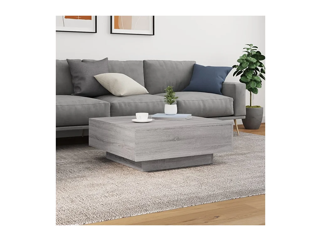 Tavolino da caffè grigio Sonoma con luci LED 80x80x31 cm