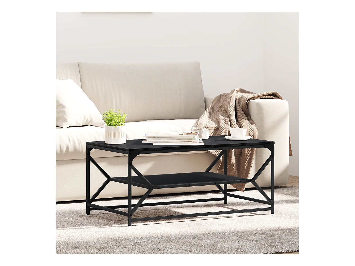 Table basse avec étagère Chêne noir 90x50x40 cm Bois composite