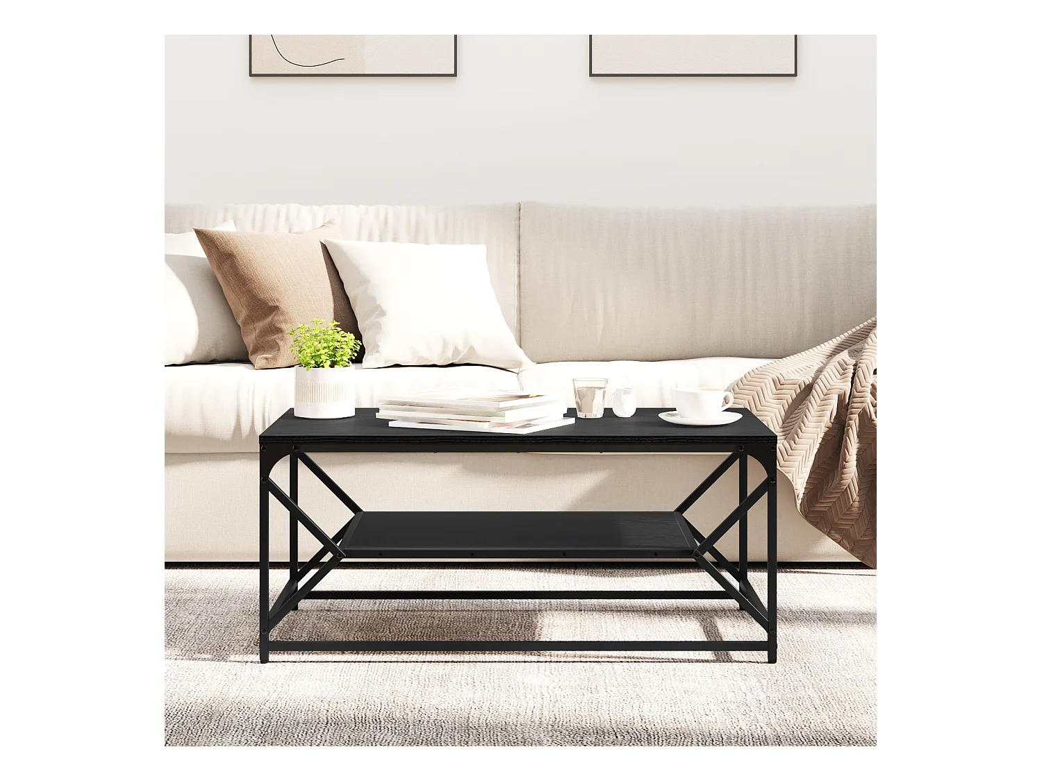 Table basse avec étagère Chêne noir 90x50x40 cm Bois composite