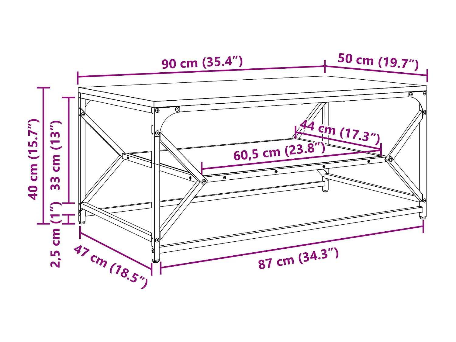 Table basse avec étagère Chêne noir 90x50x40 cm Bois composite