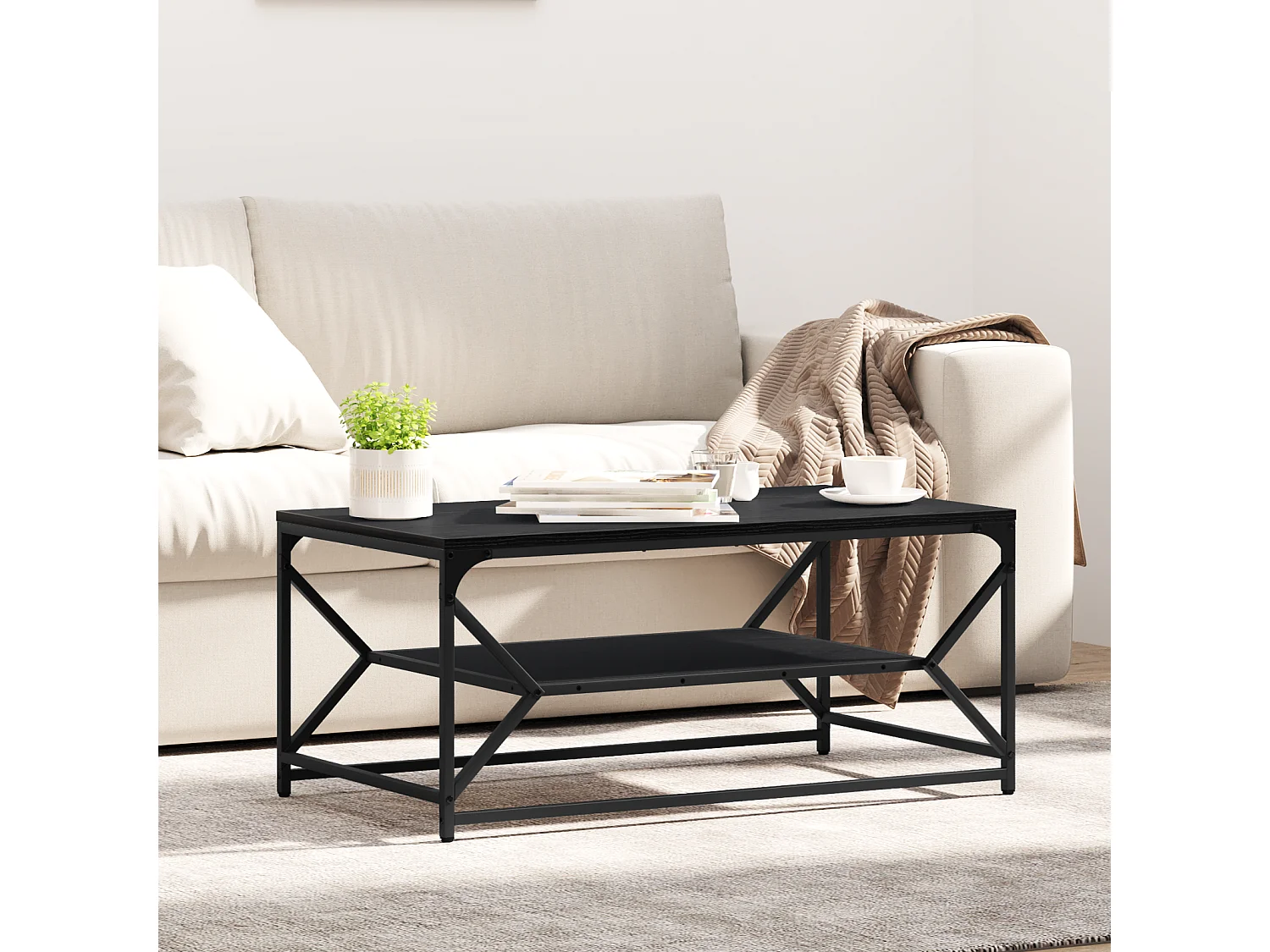 Table basse avec étagère Chêne noir 90x50x40 cm Bois composite