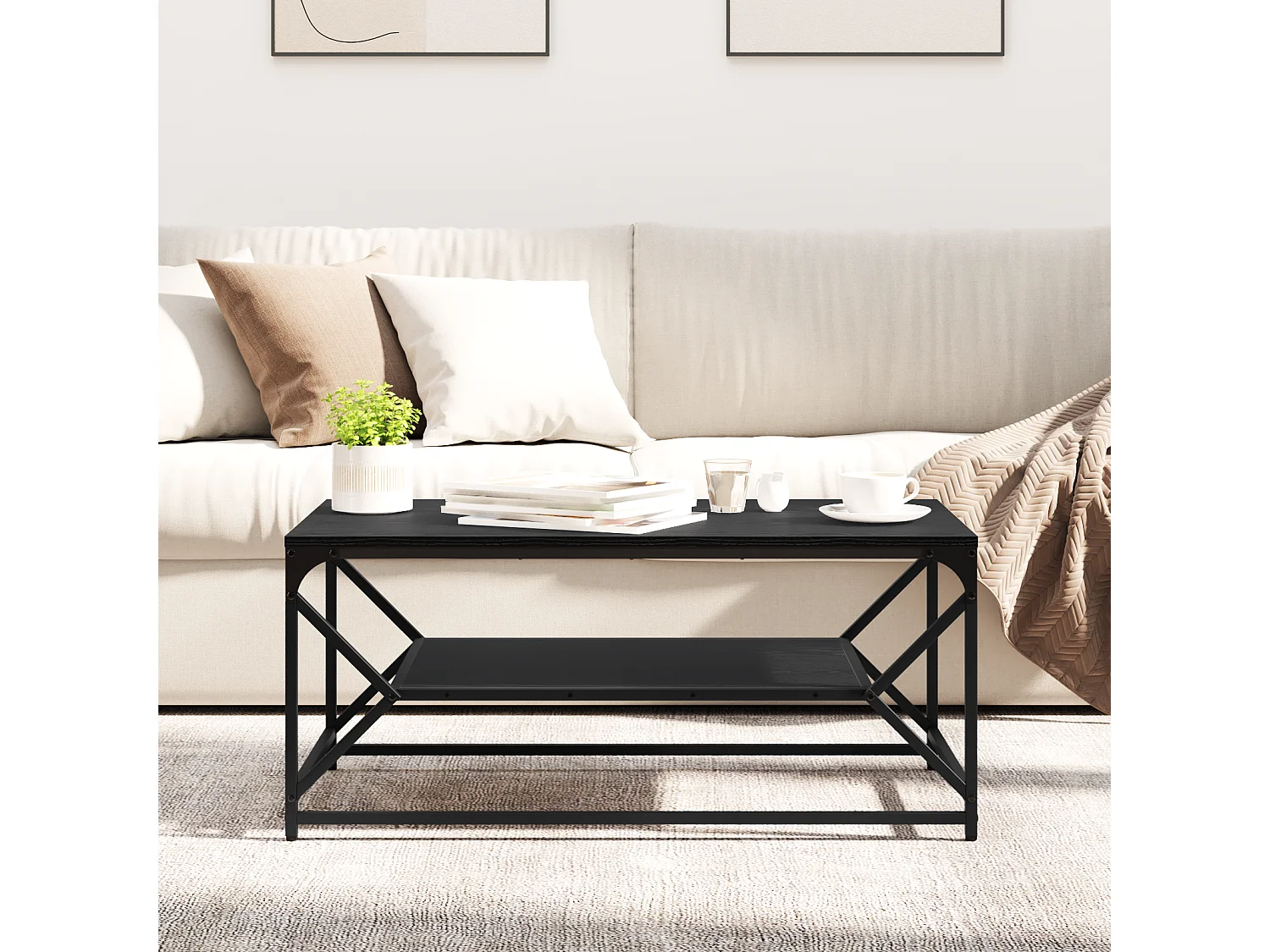 Table basse avec étagère Chêne noir 90x50x40 cm Bois composite