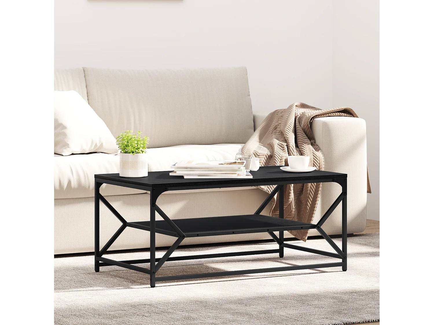 Table basse avec étagère Chêne noir 90x50x40 cm Bois composite