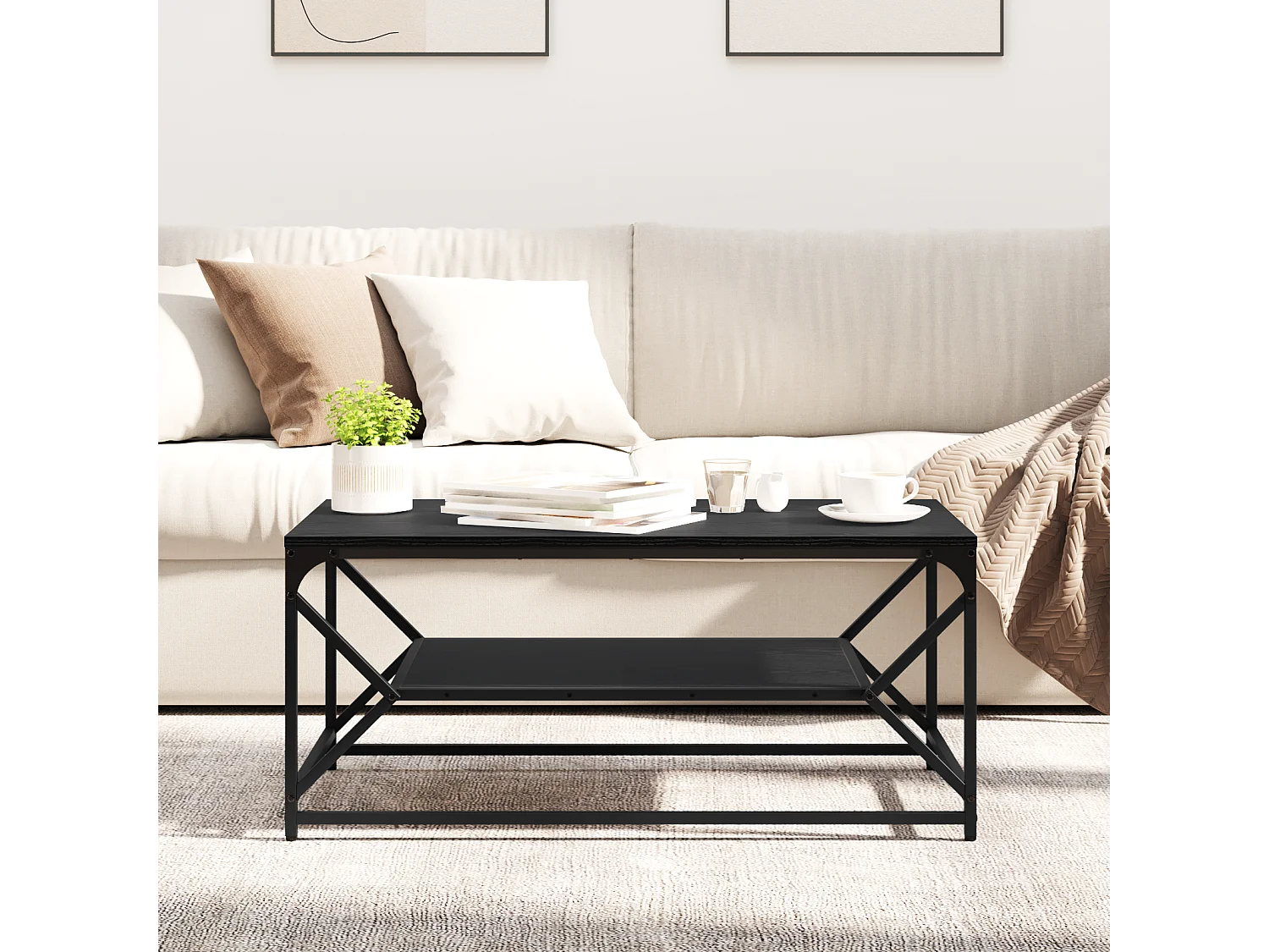 Table basse avec étagère Chêne noir 90x50x40 cm Bois composite