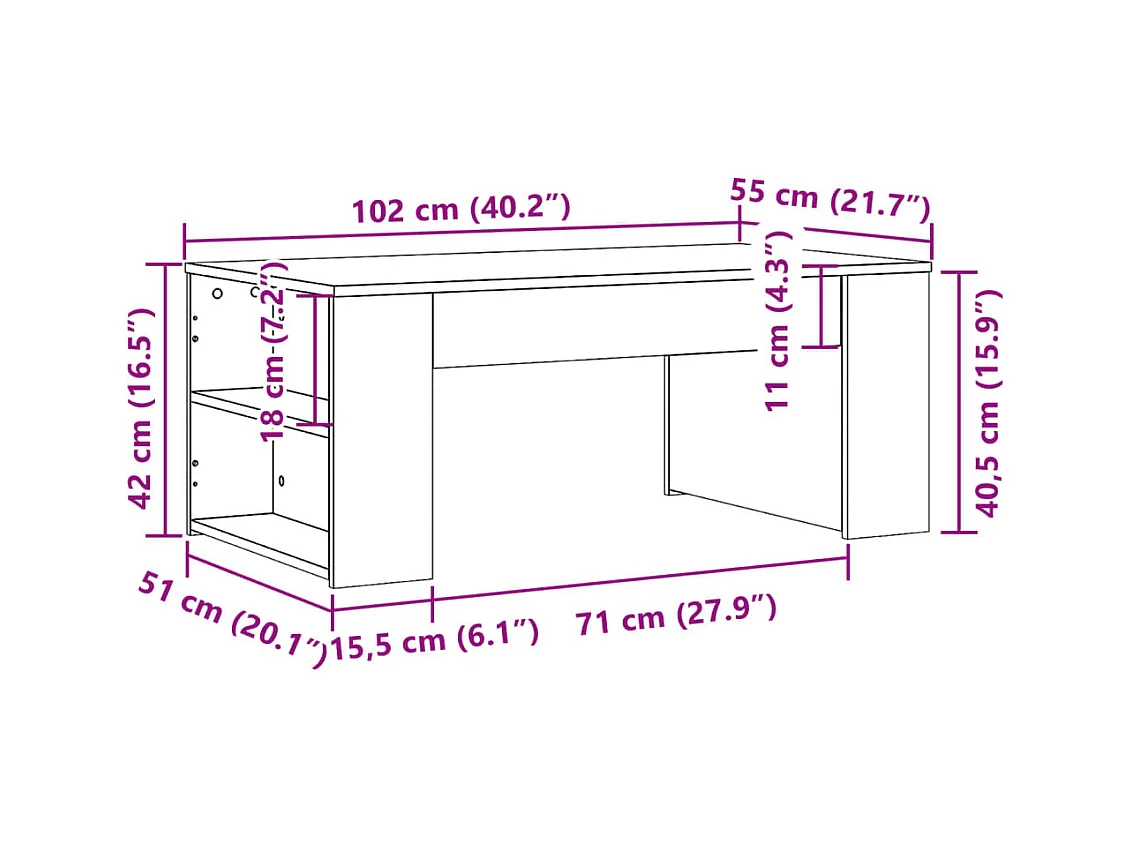 Tavolino da caffè grigio cemento 102x55x42 cm in legno ingegnerizzato