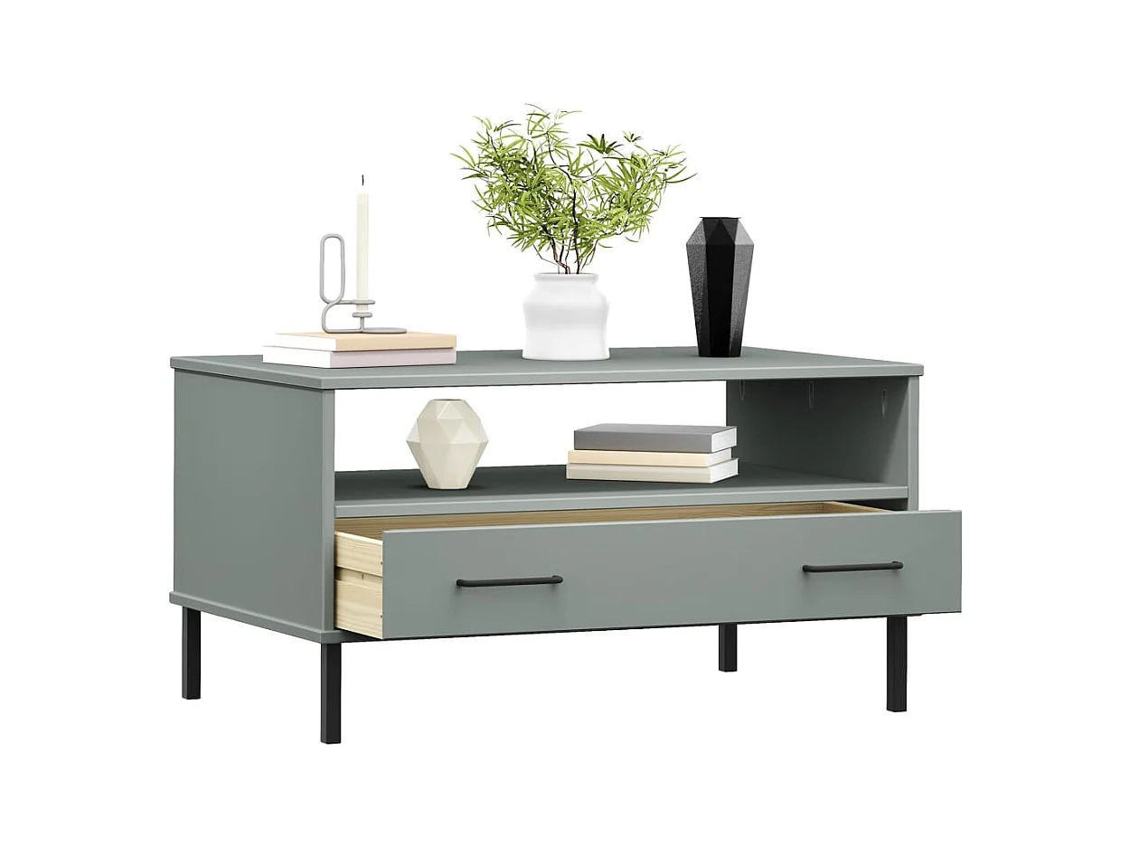 Table basse avec pieds en métal Gris 85x50x45 cm Bois OSLO