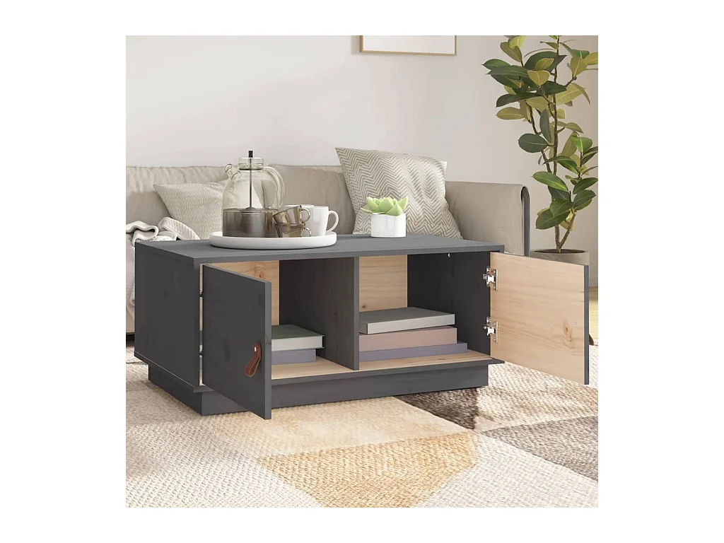 Tavolino Grigio 80x50x35 cm Legno massello di pino