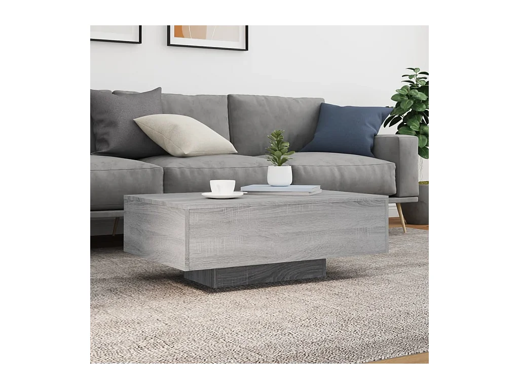 Tavolino con luci LED Sonoma grigio 85x55x31 cm