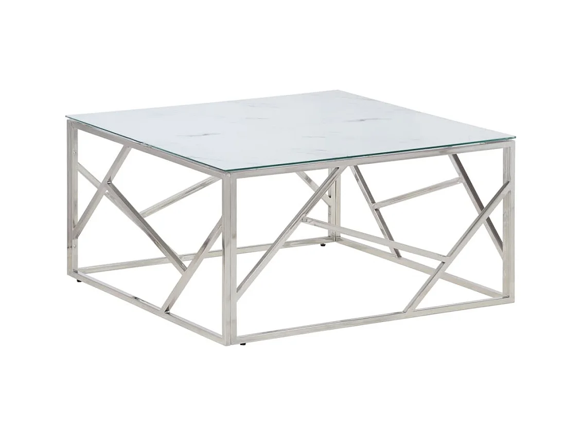 Zilveren salontafel van roestvrij staal en gehard glas