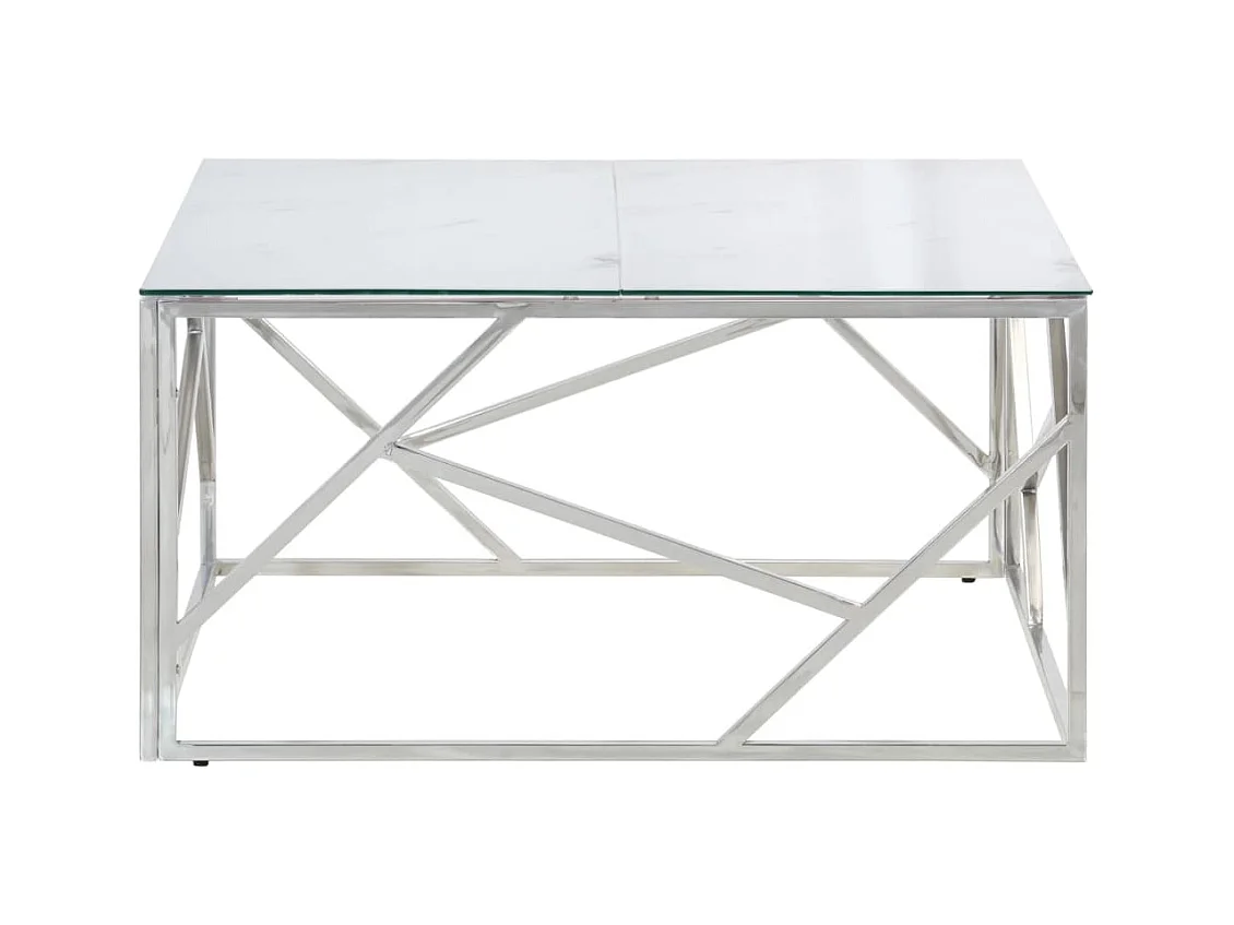 Zilveren salontafel van roestvrij staal en gehard glas