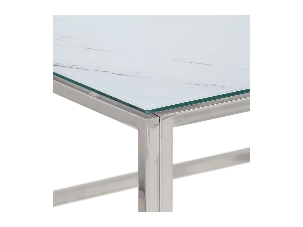 Zilveren salontafel van roestvrij staal en gehard glas