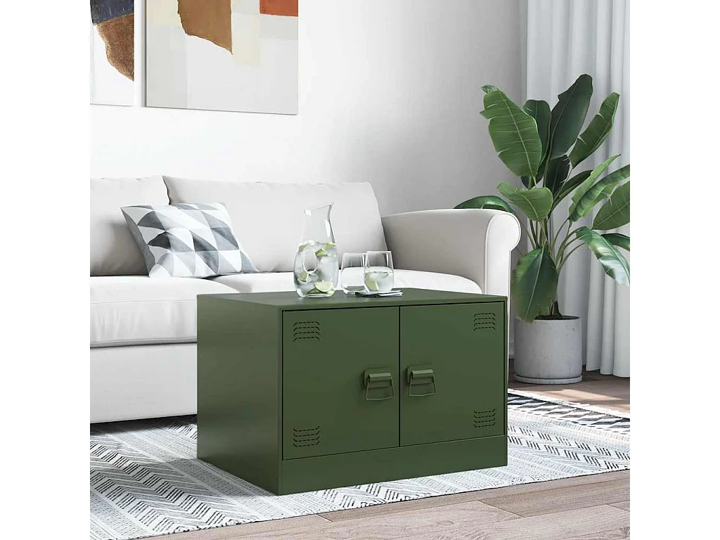 Table basse vert olive 67x50x44 cm acier