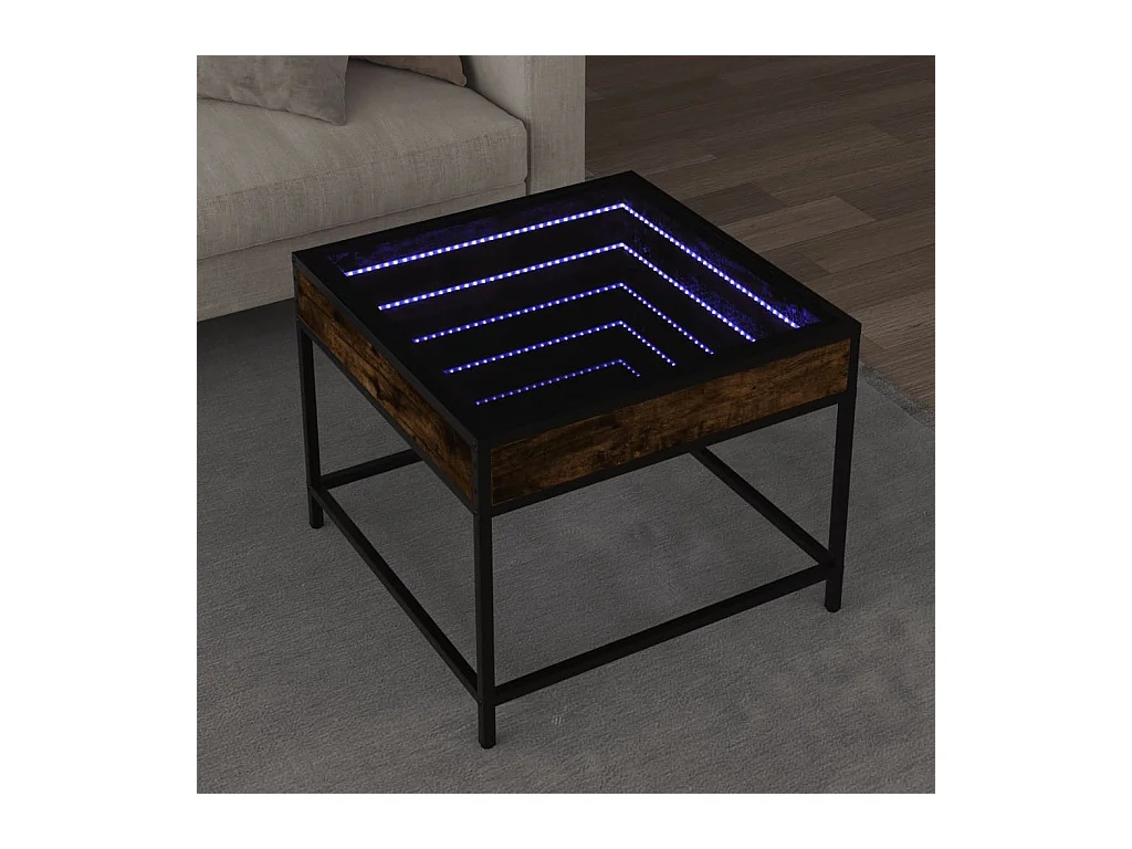 Tavolino Infinity in rovere fumé con LED 50x50x41 cm