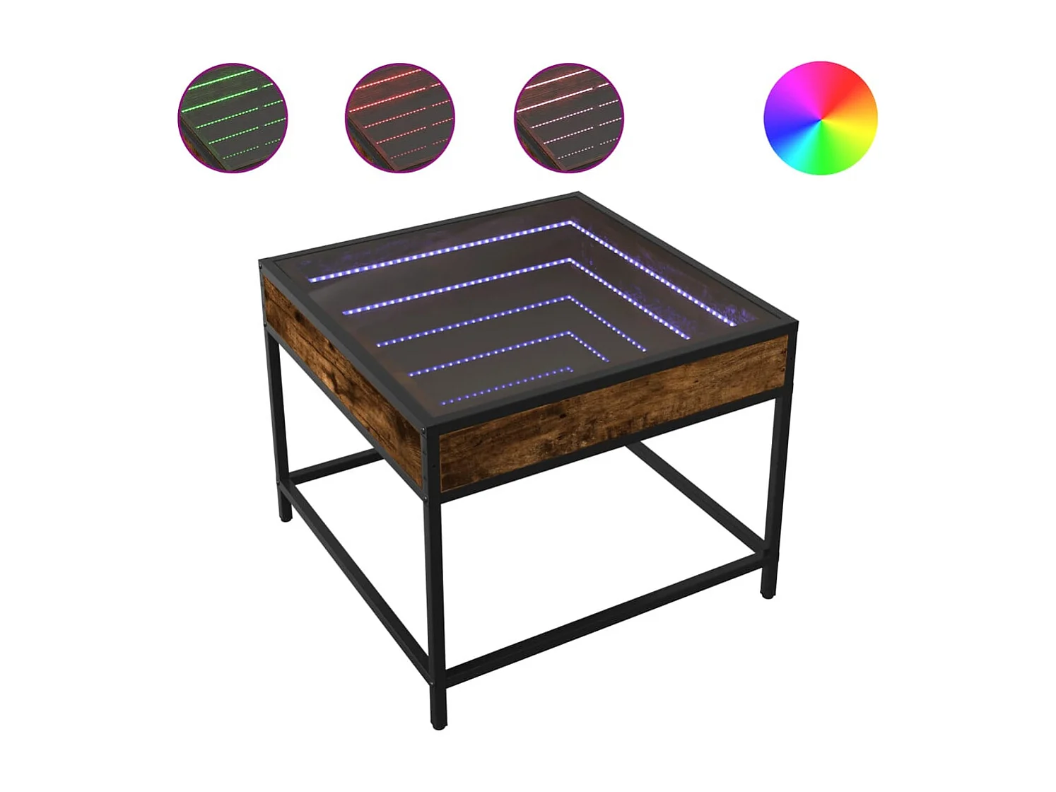 Mesa de centro Infinity de roble ahumado con LED 50x50x41 cm