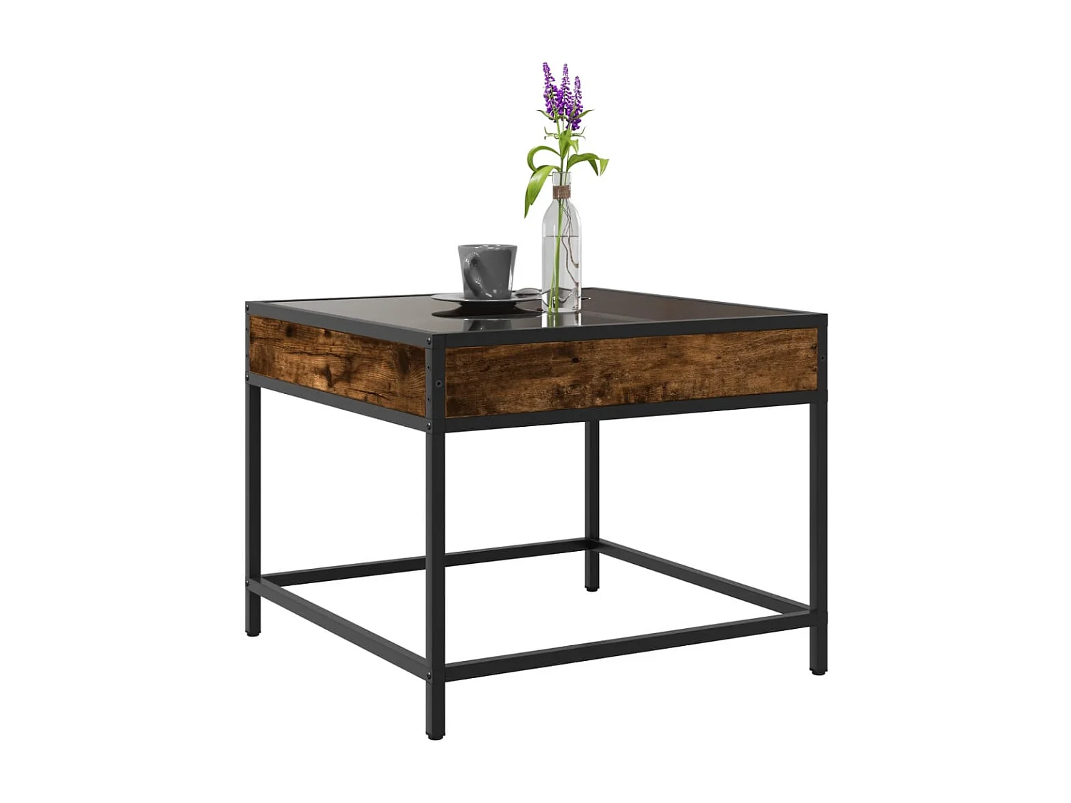 Mesa de centro Infinity de roble ahumado con LED 50x50x41 cm