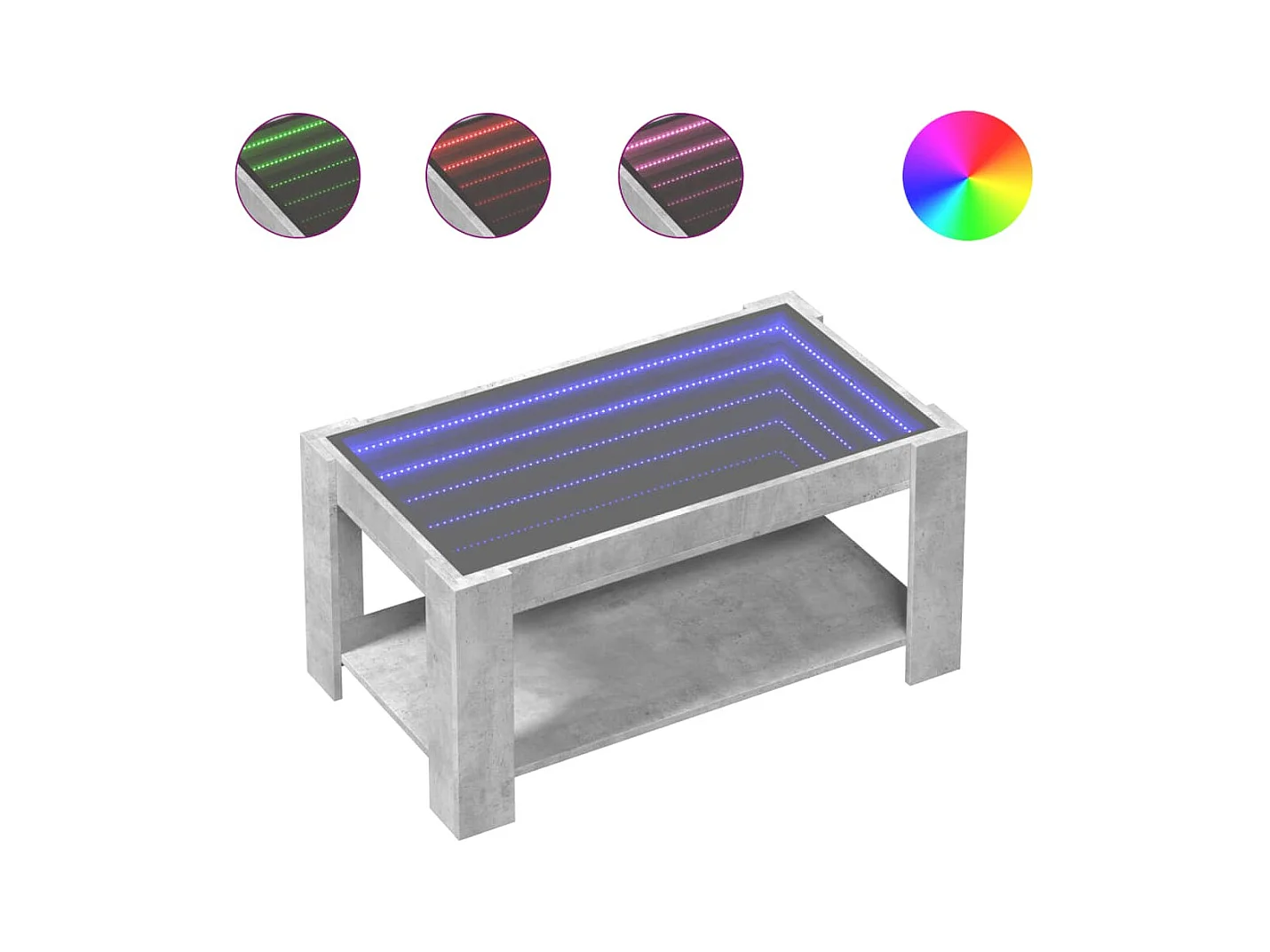 Betongrijze salontafel met LED 93x53x45 cm bewerkt hout