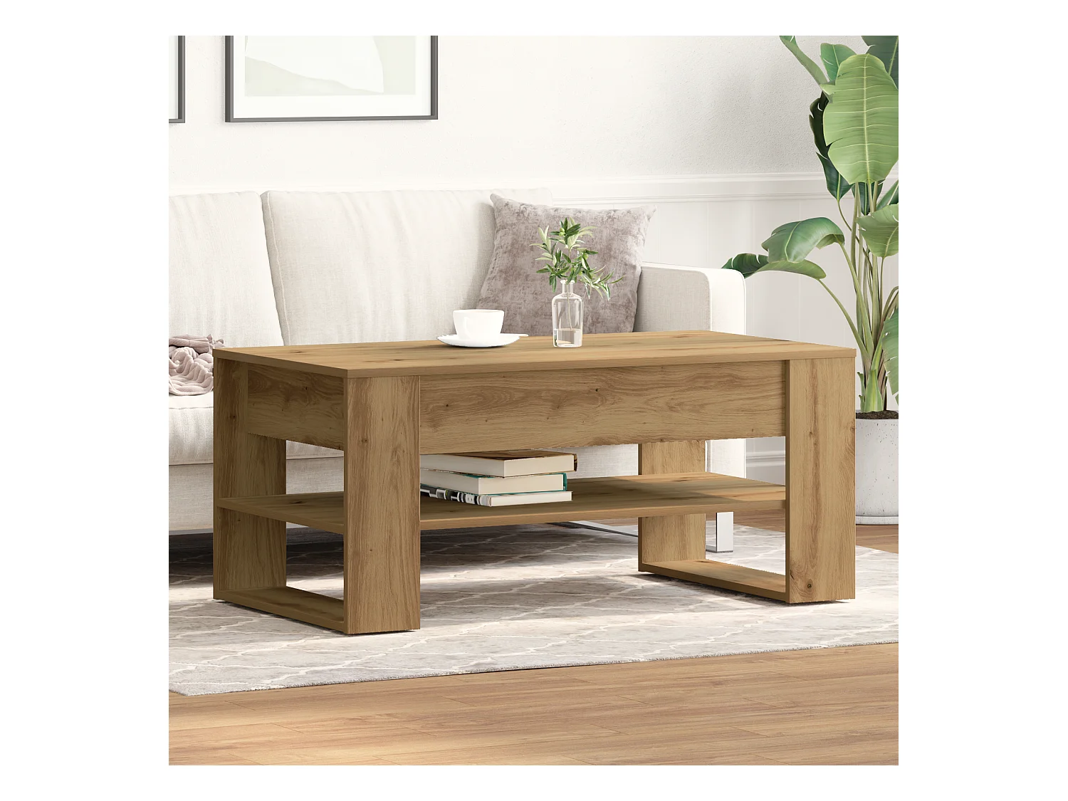 Table basse chêne artisanal 102x55x45 cm en bois stratifié