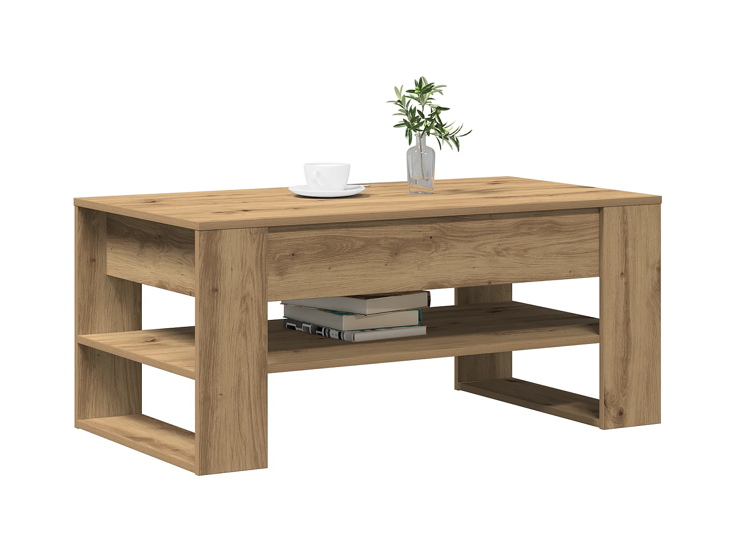 Table basse chêne artisanal 102x55x45 cm en bois stratifié