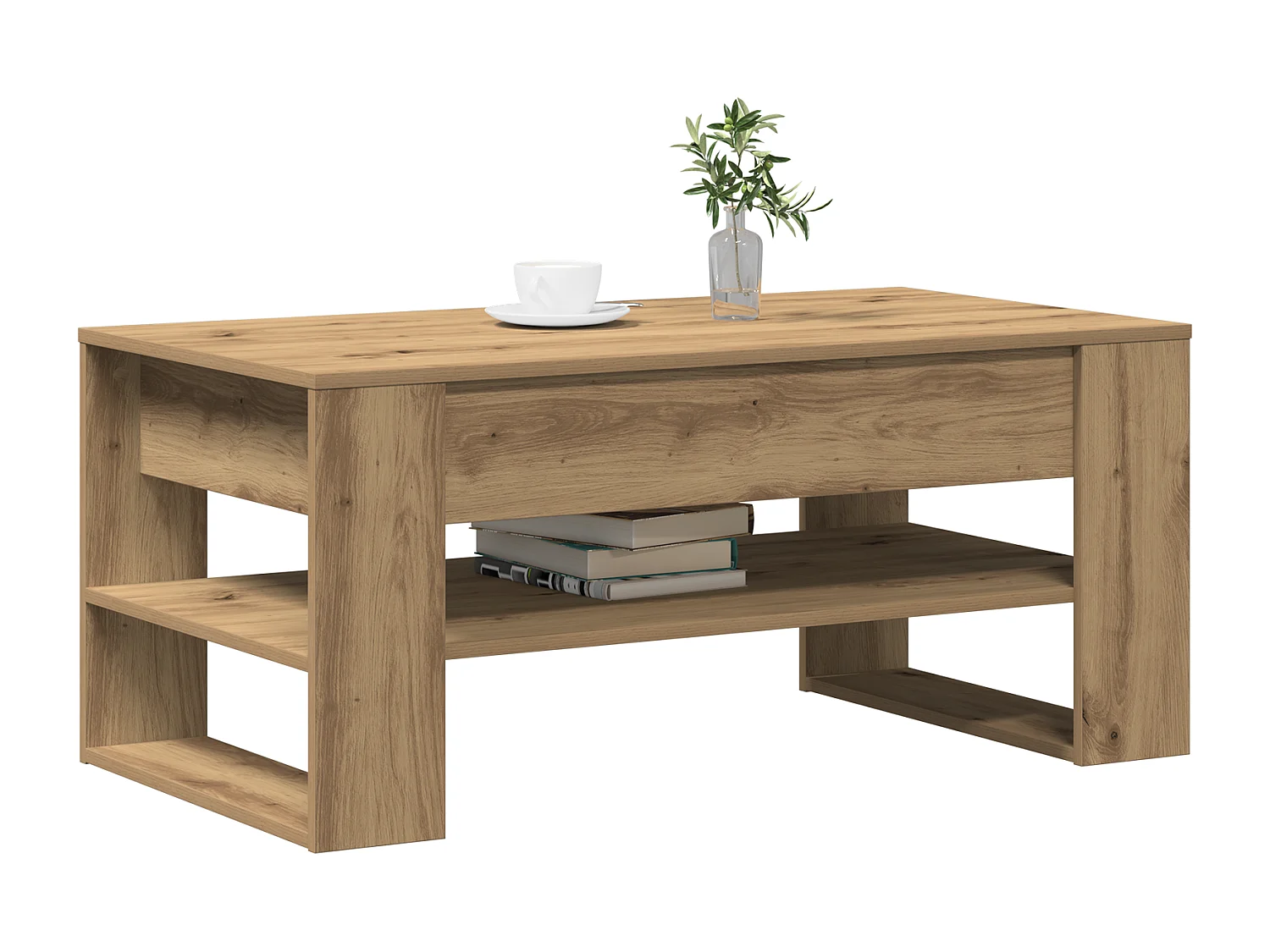 Table basse chêne artisanal 102x55x45 cm en bois stratifié