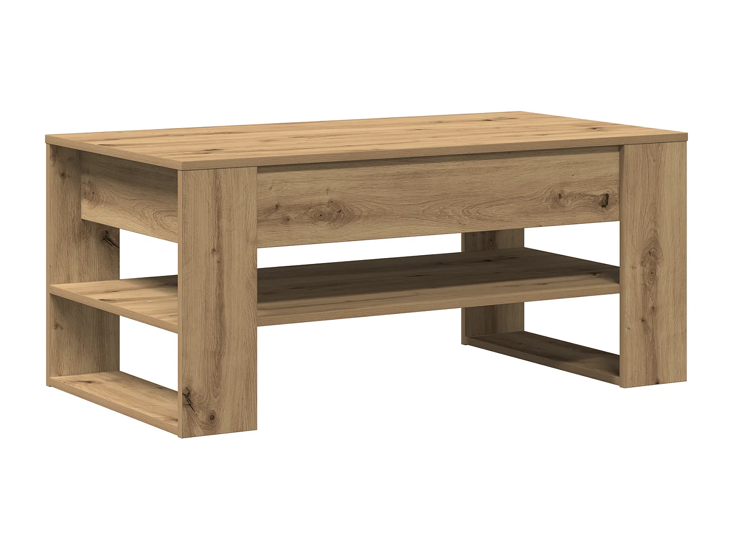 Table basse chêne artisanal 102x55x45 cm en bois stratifié