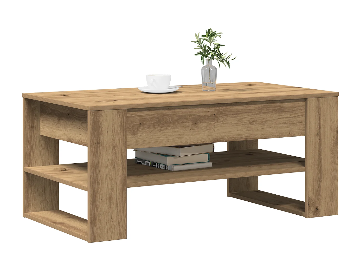 Table basse chêne artisanal 102x55x45 cm en bois stratifié