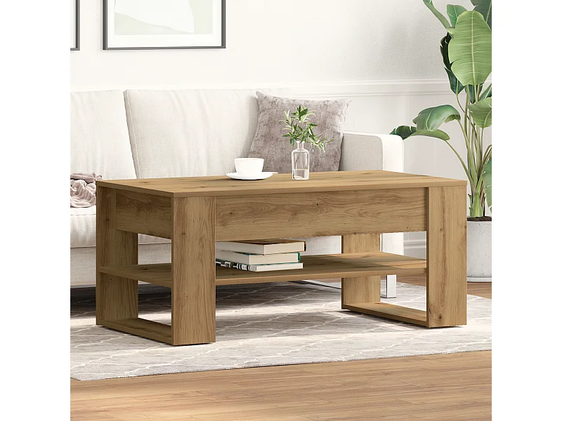 Table basse chêne artisanal 102x55x45 cm en bois stratifié