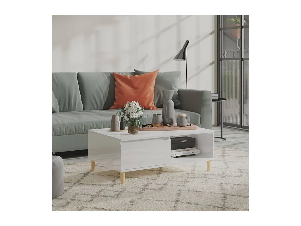 Table basse blanc brillant 90x60x35 cm bois d'ingénierie