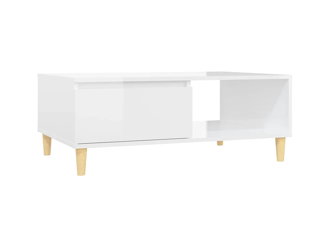 Table basse blanc brillant 90x60x35 cm bois d'ingénierie
