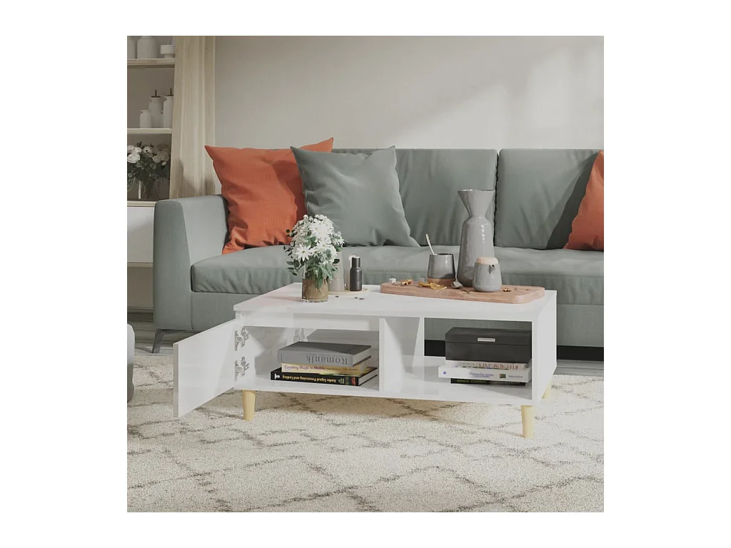 Table basse blanc brillant 90x60x35 cm bois d'ingénierie