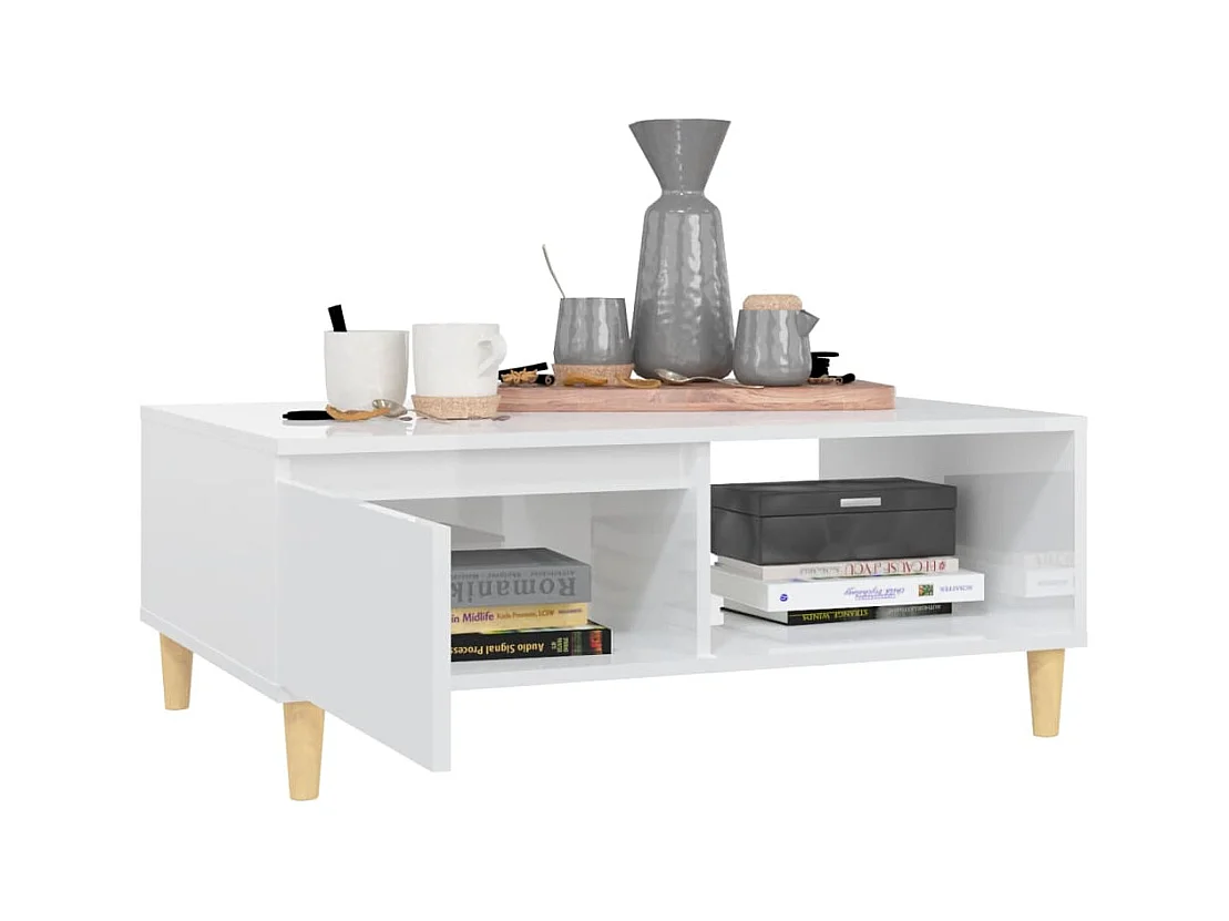 Table basse blanc brillant 90x60x35 cm bois d'ingénierie