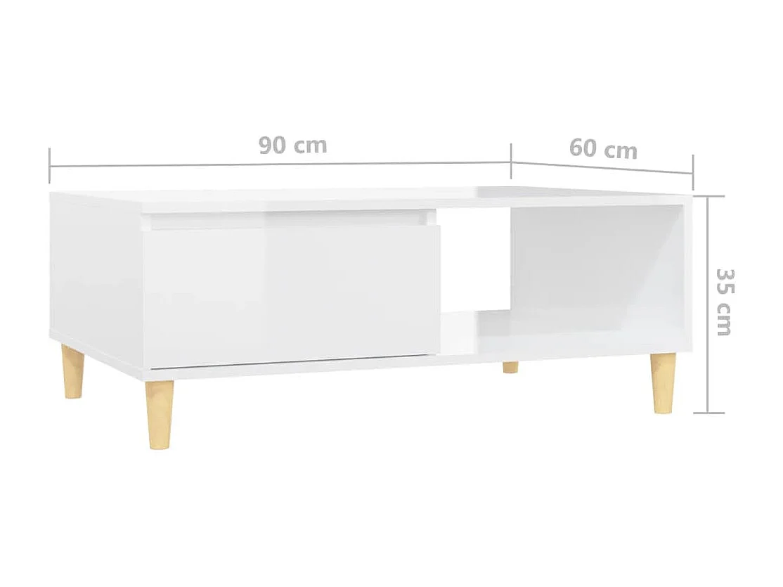 Table basse blanc brillant 90x60x35 cm bois d'ingénierie