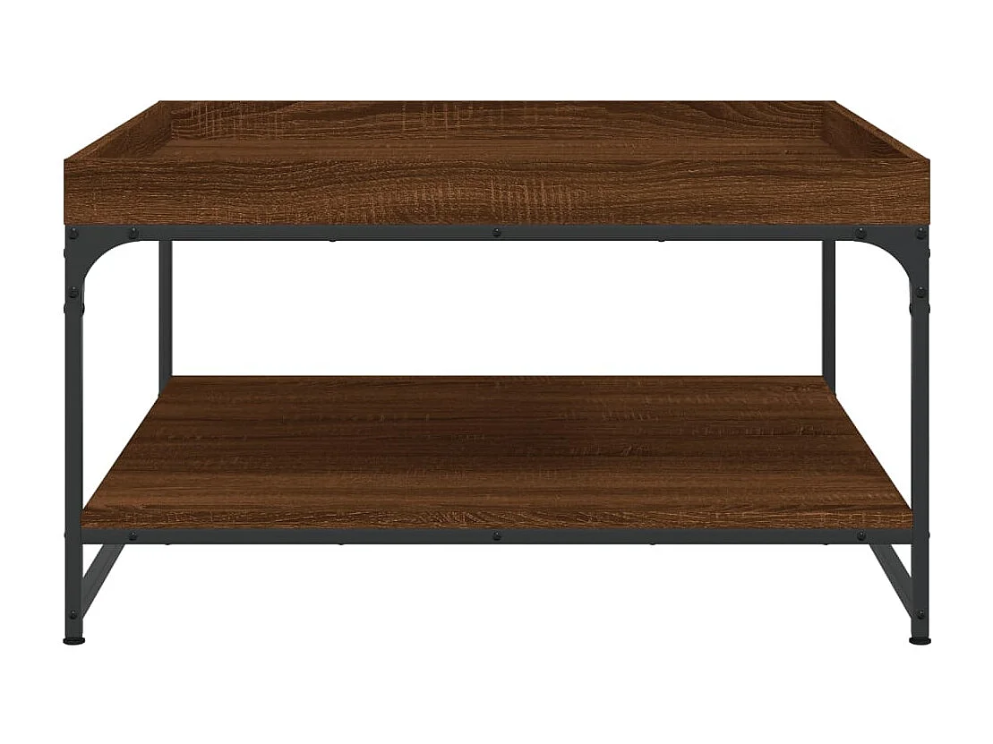 Table basse chêne marron 80x80x45 cm bois d'ingénierie et fer