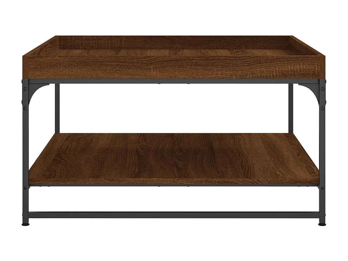 Table basse chêne marron 80x80x45 cm bois d'ingénierie et fer