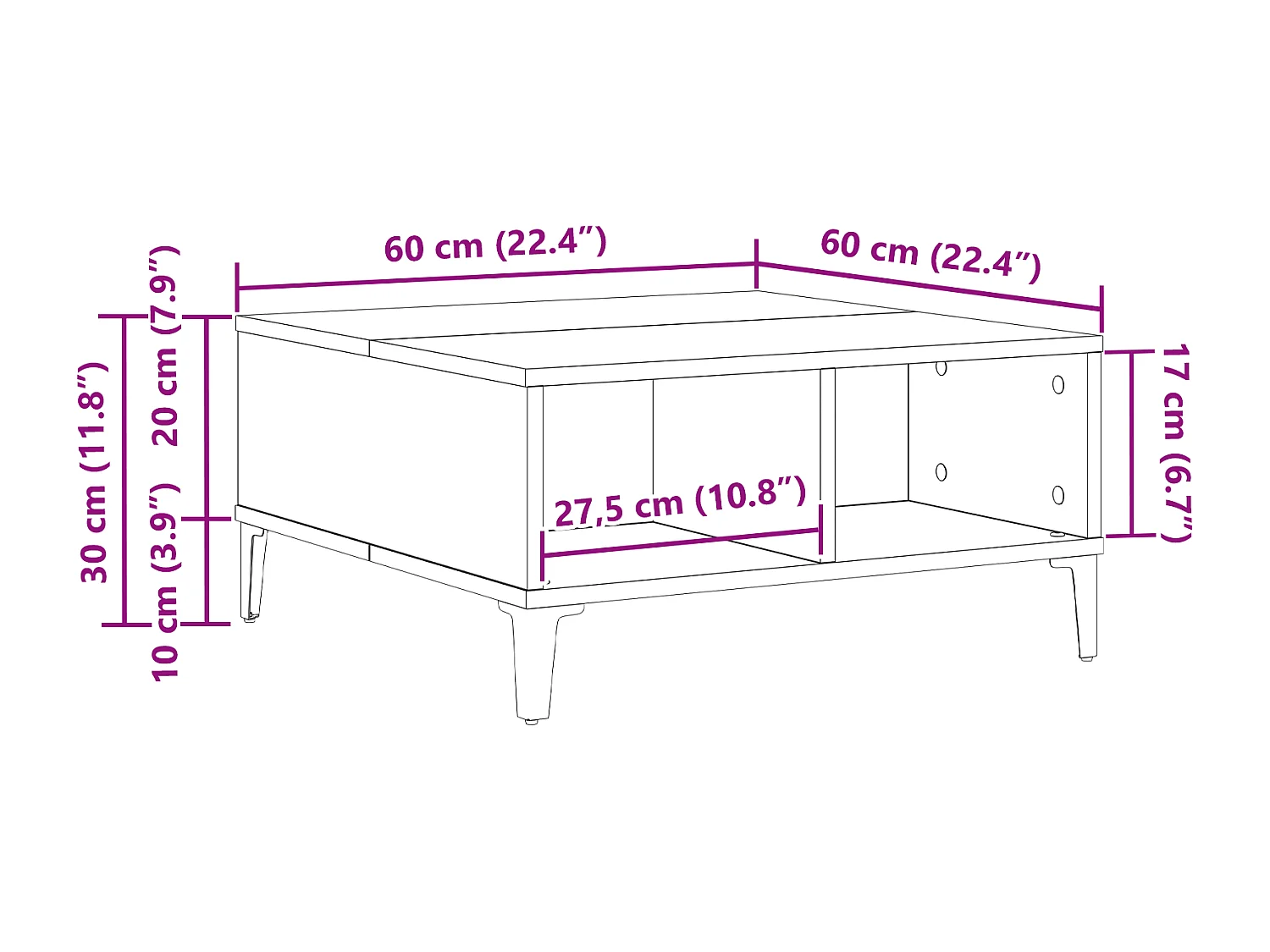 Table basse Artisan en chêne 60x60x30 cm en bois d'ingénierie