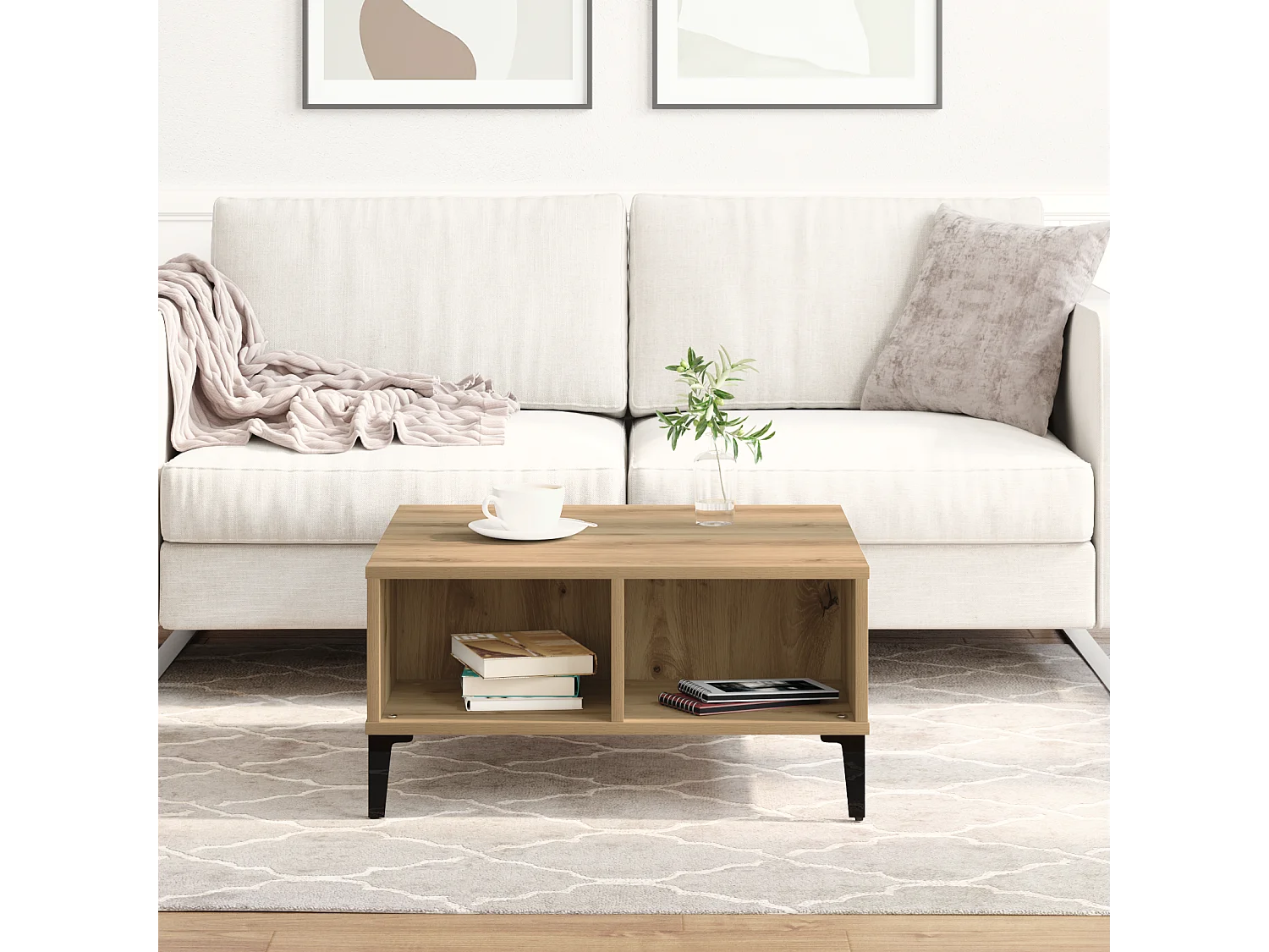 Table basse Artisan en chêne 60x60x30 cm en bois d'ingénierie