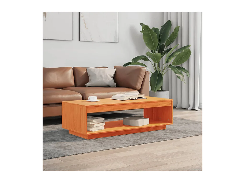 Table basse cire marron 110x50x33,5 cm bois massif de pin