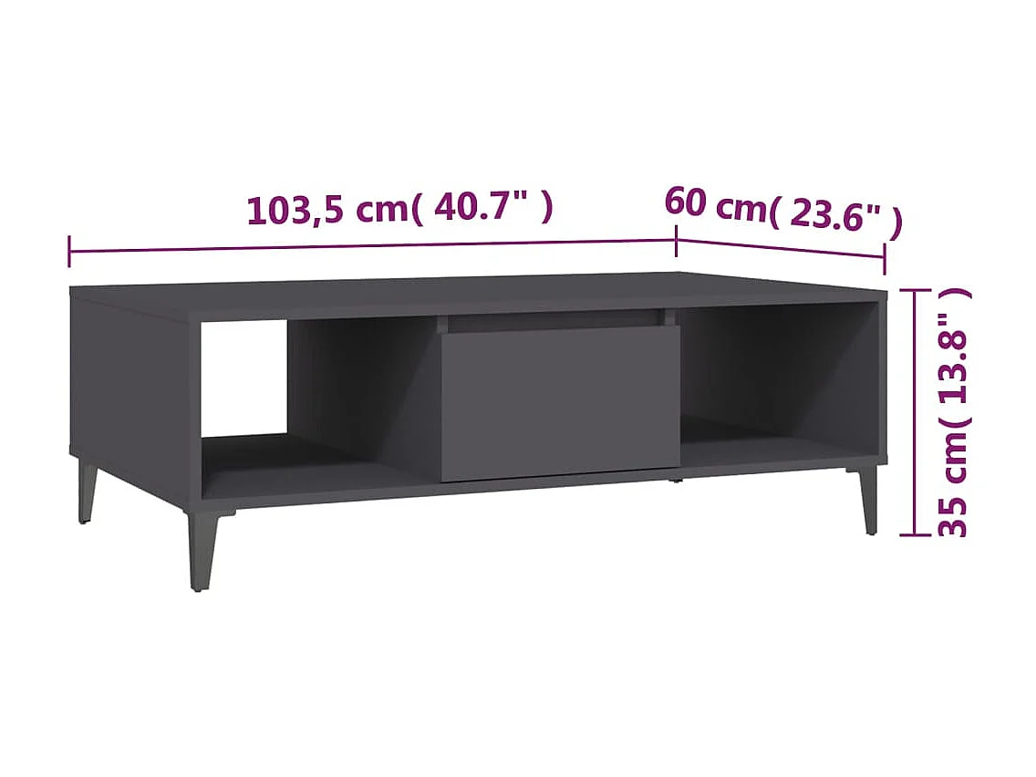 Table basse gris 103,5x60x35 cm bois d'ingénierie