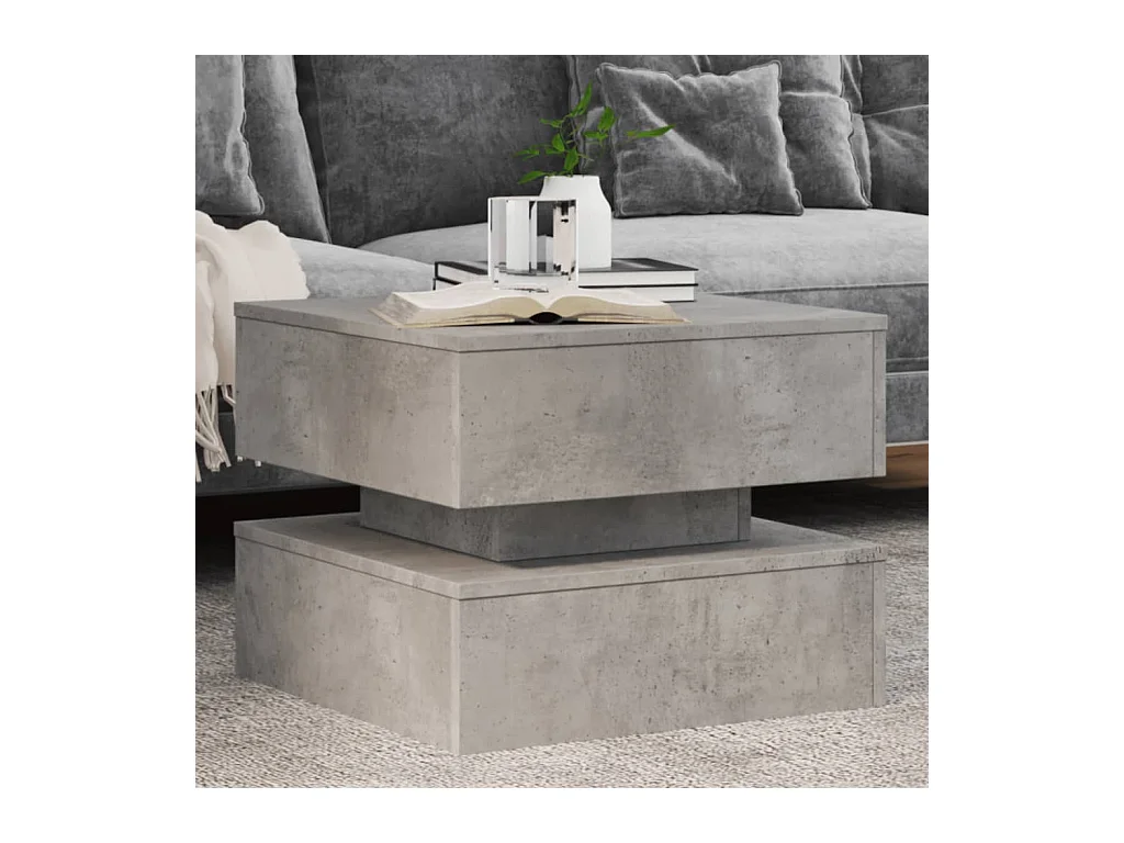 Table basse avec lumières LED gris béton 50x50x40 cm
