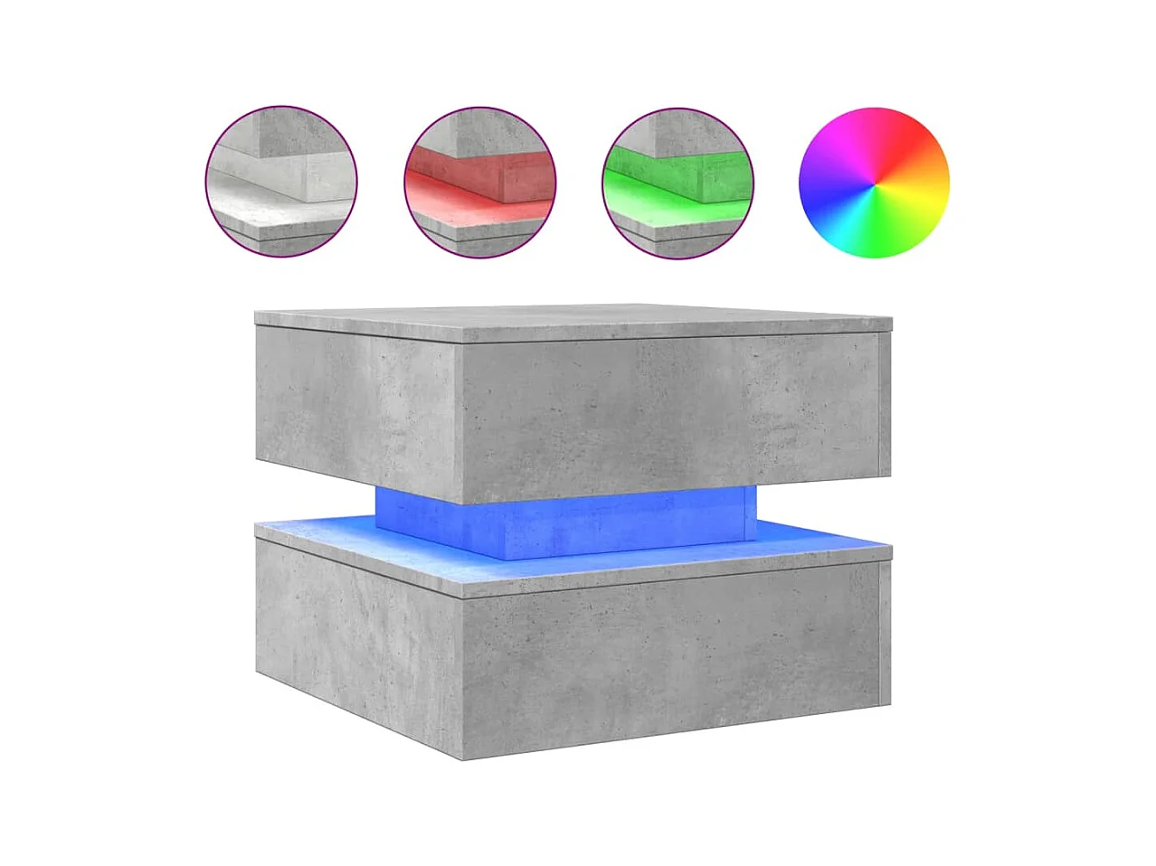 Table basse avec lumières LED gris béton 50x50x40 cm