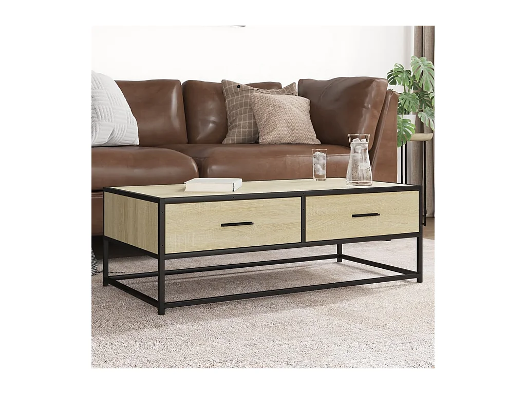 Mesa de centro de roble Sonoma 100x50x35cm madera de ingeniería y metal